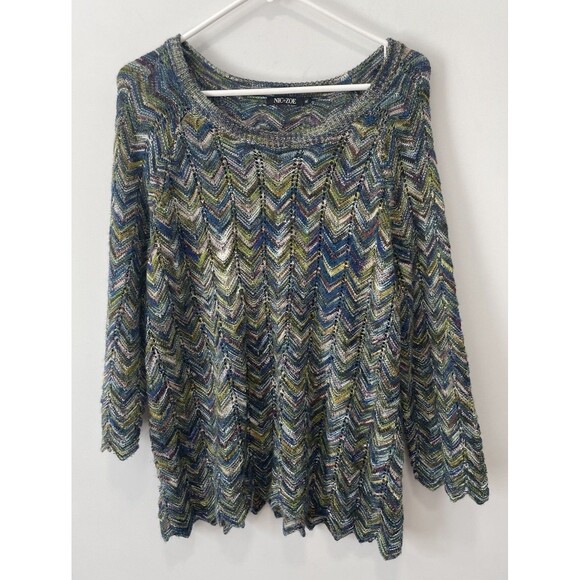 Nic And Zoe XL Multicolor Wool Blend 3/4 Sleeve Sweater Hippie Boho Festival - Picture 1 of 7